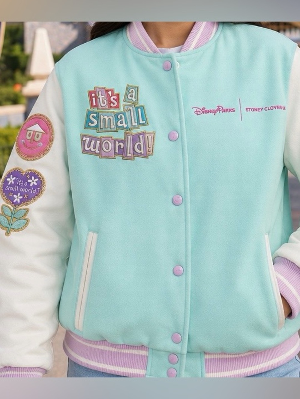 NWT Disney Parks x Stoney Clover Lane It’s a Small World Varsity Jacket Medium ✨